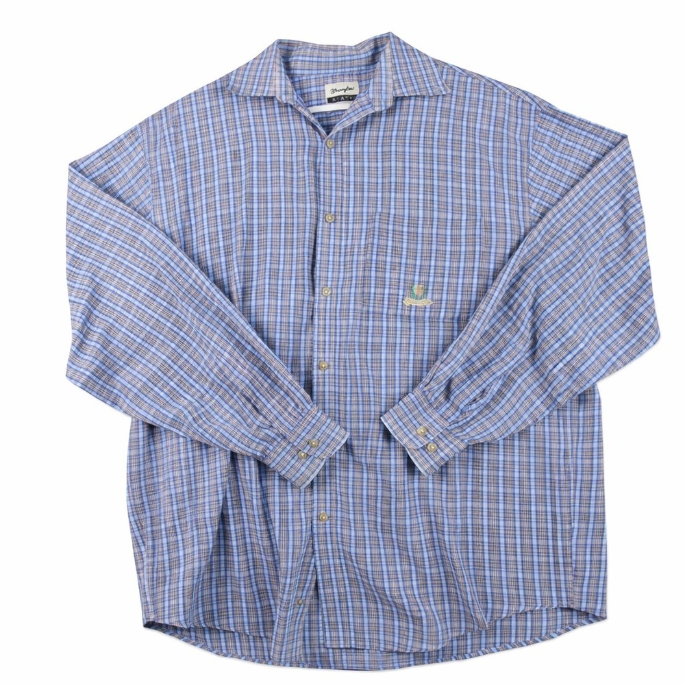 Wrangler Riata Mens Plaid Button Up Shirt Blue Western Long Sleeve Size L